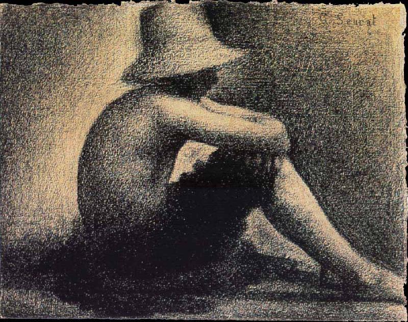 Georges Seurat The Youngster Wearing hat sat on the Lawn